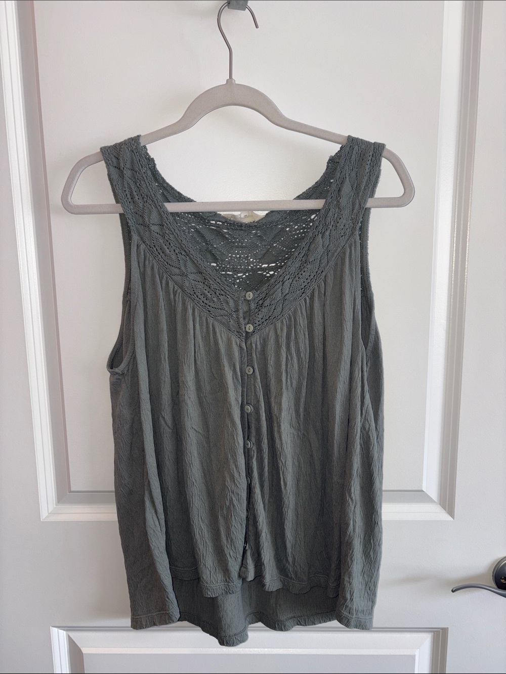 Lucky Brand Sleeveless Crocheted Tank Top - Blue Gray